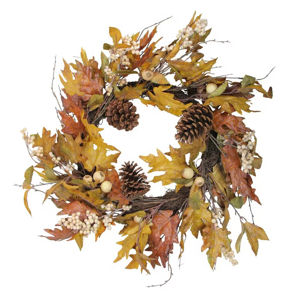 Raz Imports Brown and Yellow Fall Leaf Artificial Christmas Wreath - 24-Inch, Unlit | Target