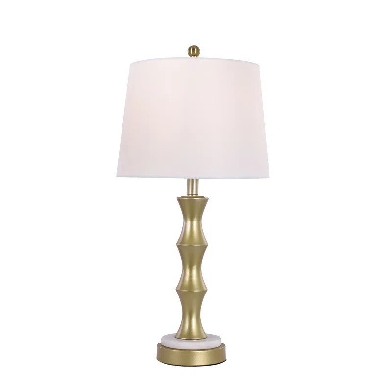 Bamboo-Inspired Decorative Table Lamp – 26” Bohemian Metal & Stone Base with Tapered Shade | Wayfair North America