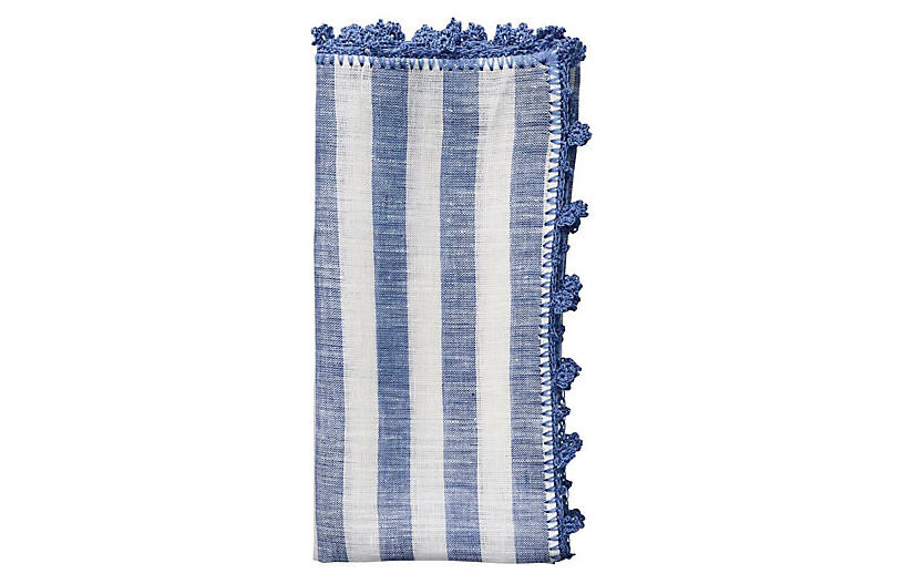 S/4 Linea Napkins, White/Blue | One Kings Lane