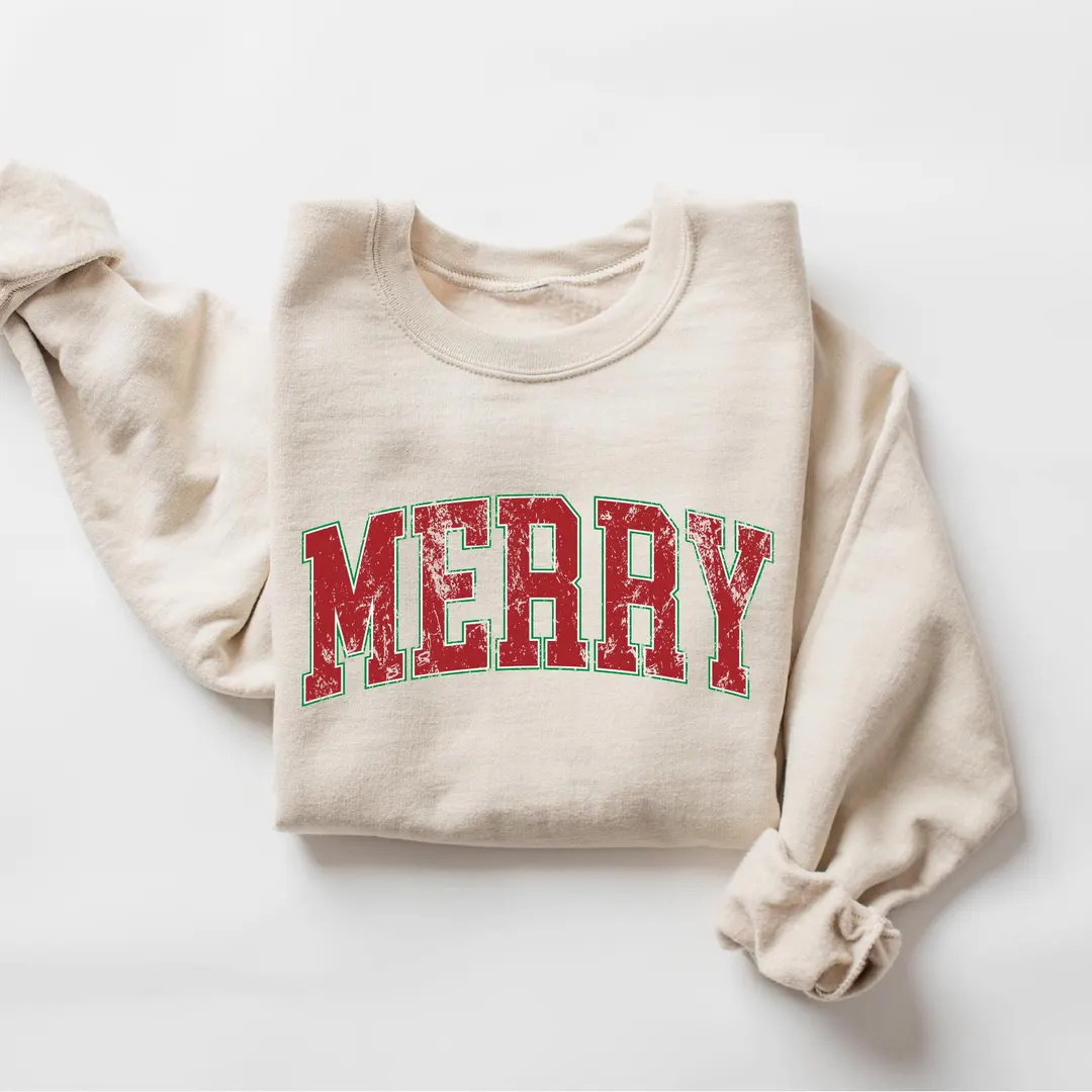 Retro Merry Christmas Sweatshirt, Christmas Crewneck Sweater, Christmas Shirt for Women, Holiday ... | Etsy (US)