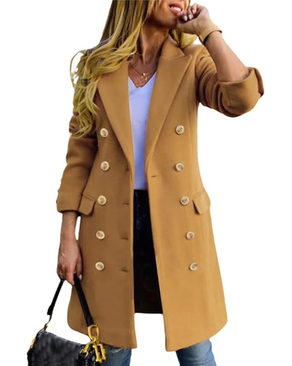 IDEALSANXUN Womens Fall Winter Wool Coats Double Breasted Midi Peacoat Trench Coats | Amazon (US)