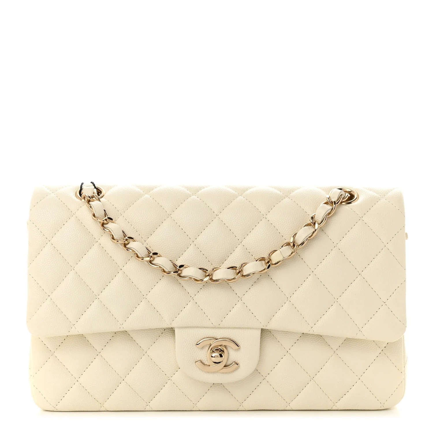 Caviar Quilted Medium Double Flap White | FASHIONPHILE (US)