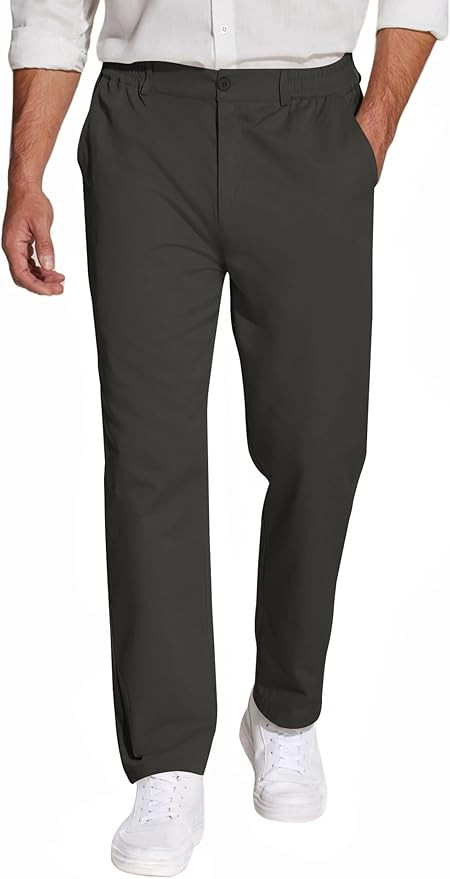 COOFANDY Mens Casual Slacks Relaxed Fit Cotton Chinos Pants Elastic Waistband Flat Front Khaki Pa... | Amazon (US)