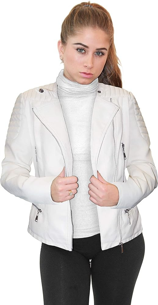 Olivia Miller Womens Faux Leather Moto Biker Jacket with pockets | Amazon (US)