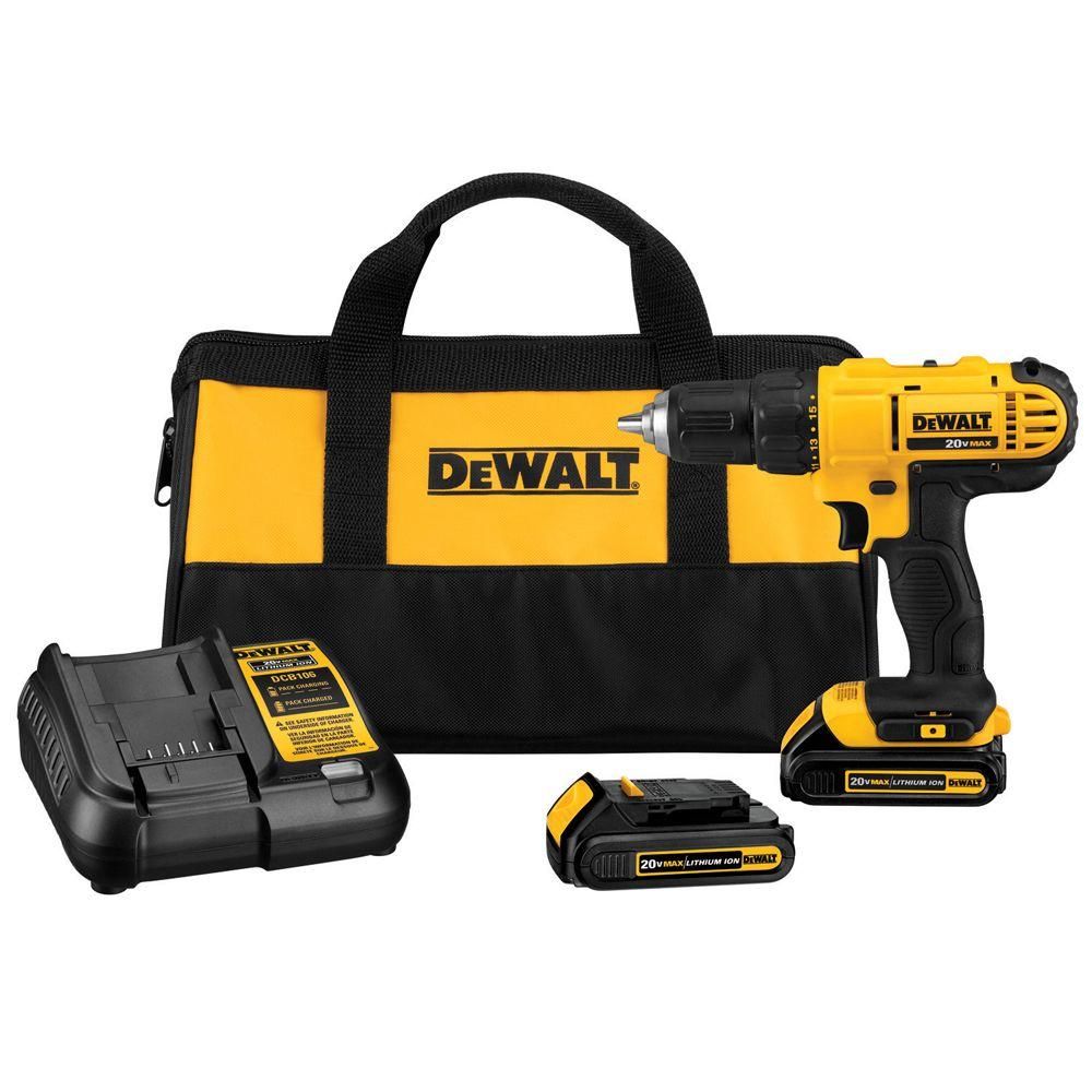 20-Volt MAX Cordless 1/2 in. Drill/Driver, (2) 20-Volt 1.3Ah Batteries, Charger & Bag | The Home Depot