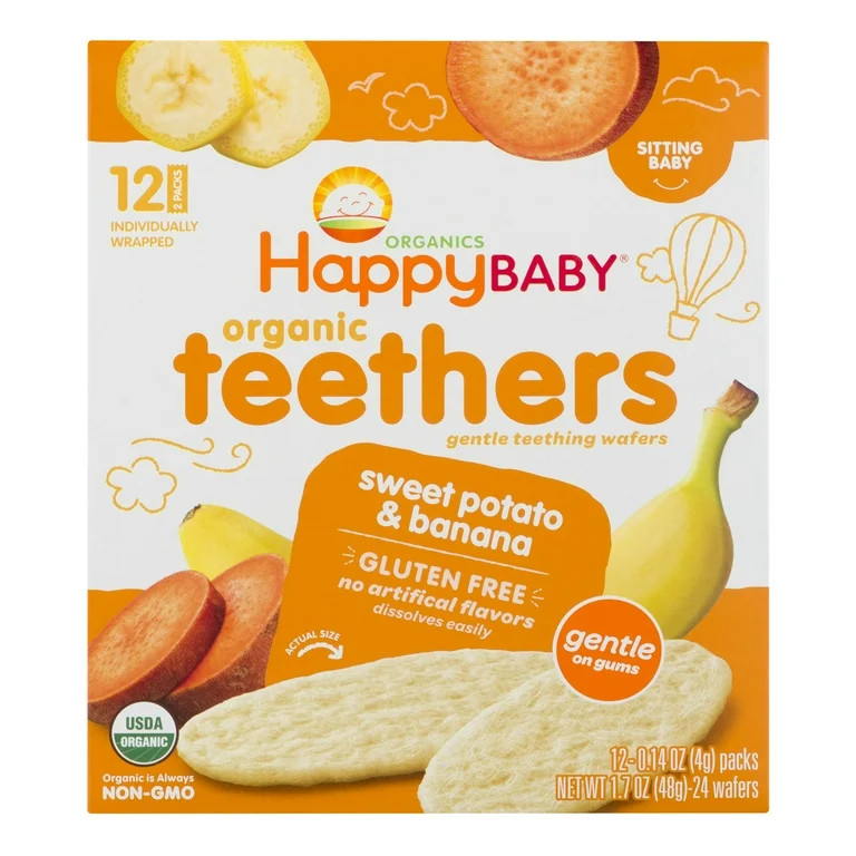 Happy Baby Organics Teethers, Sweet Potato & Banana Organic Gluten Free Gentle Teething Wafers, B... | Walmart (US)