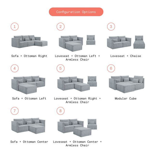Beautiful Drew Modular Sectional Sofa with Ottoman by Drew Barrymore, Gray Fabric - Walmart.com | Walmart (US)