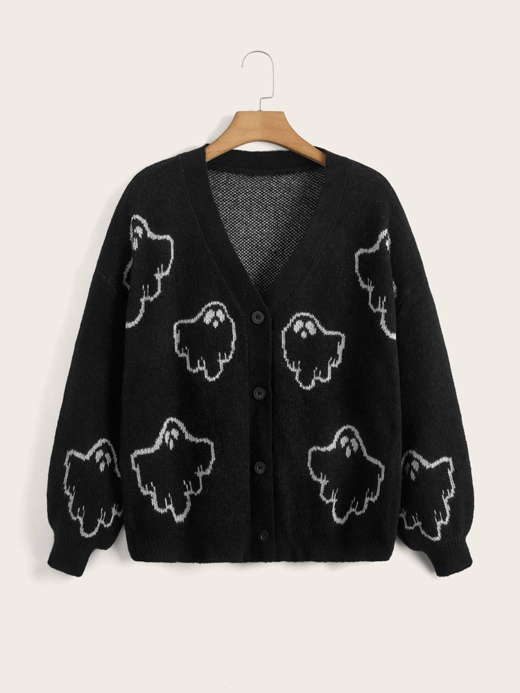 New
     
      Plus Ghost Pattern Drop Shoulder Cardigan | SHEIN