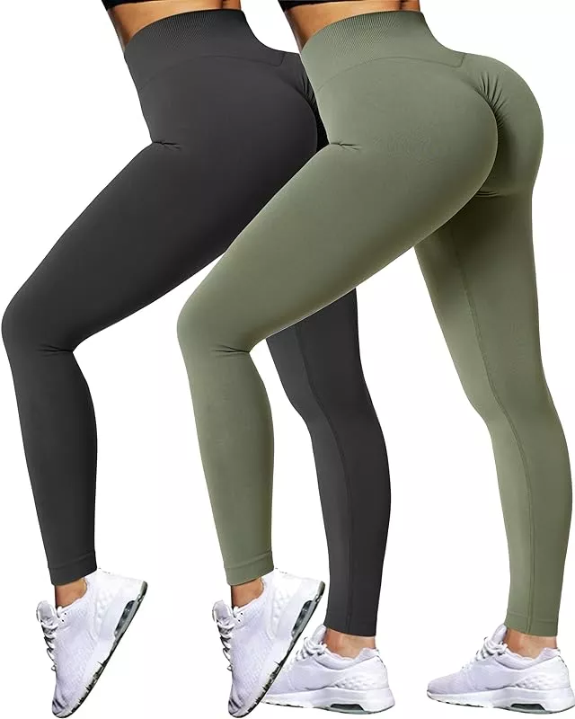 OMKAGI Women Scrunch Butt Lifting Leggings Seamless High Waisted Workout  Gym Tights 2 Piece Pack