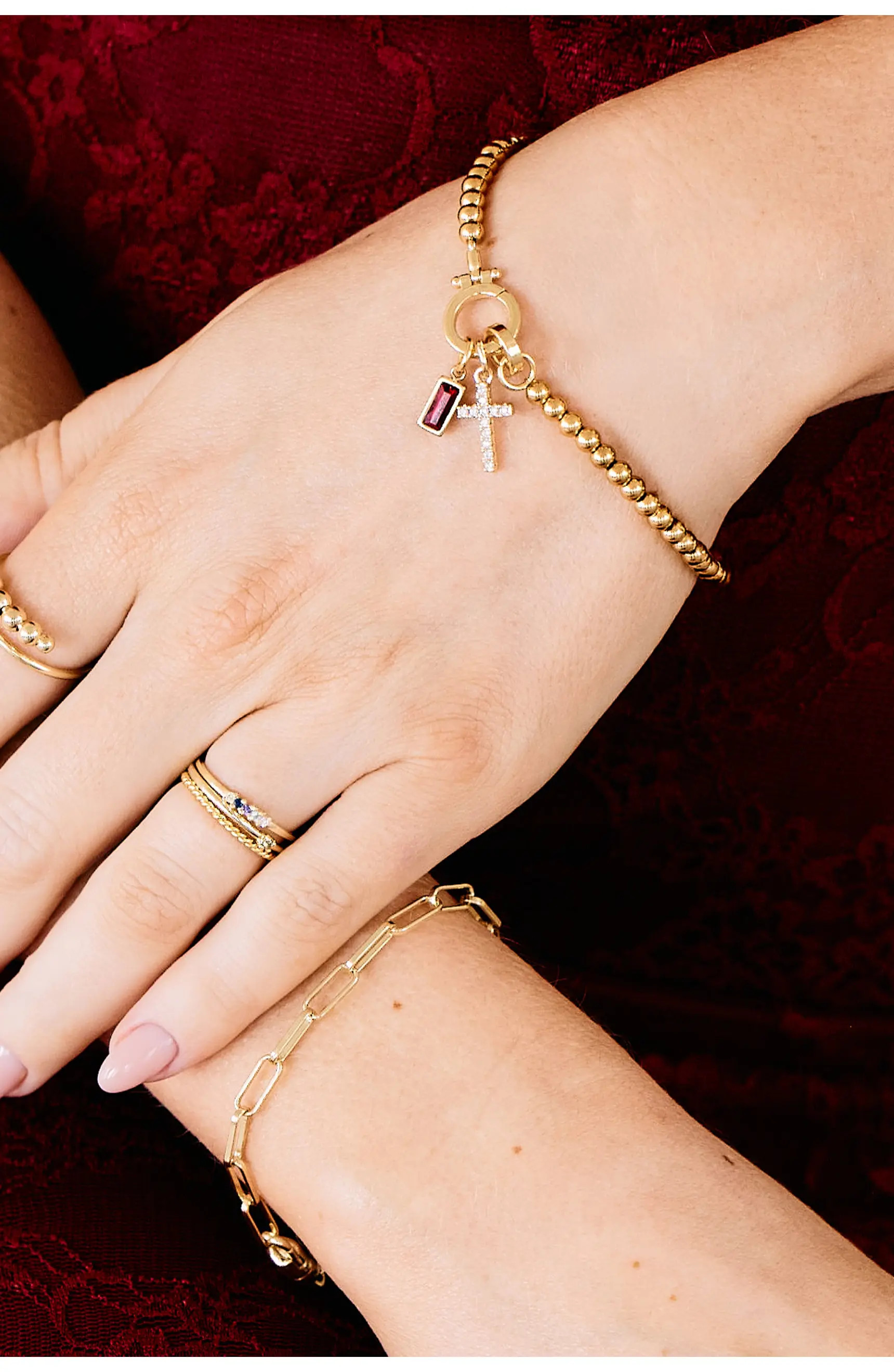 Cross Charm Birthstone Bracelet | Nordstrom