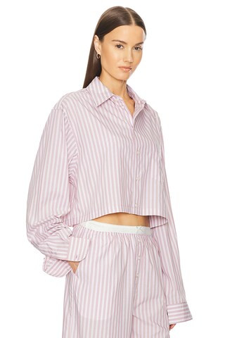 Wide Stripe Poplin Cropped Shirt in Mauve Stripe | Revolve Clothing (Global)