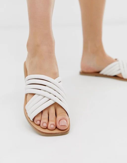 ASOS DESIGN Falsetto cross strap flat sandals in white | ASOS US
