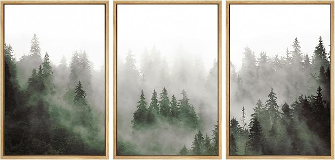 SIGNWIN Framed Canvas Print Wall Art Set Fog & Mist Over Green Pine Tree Forest Nature Wilderness... | Amazon (US)
