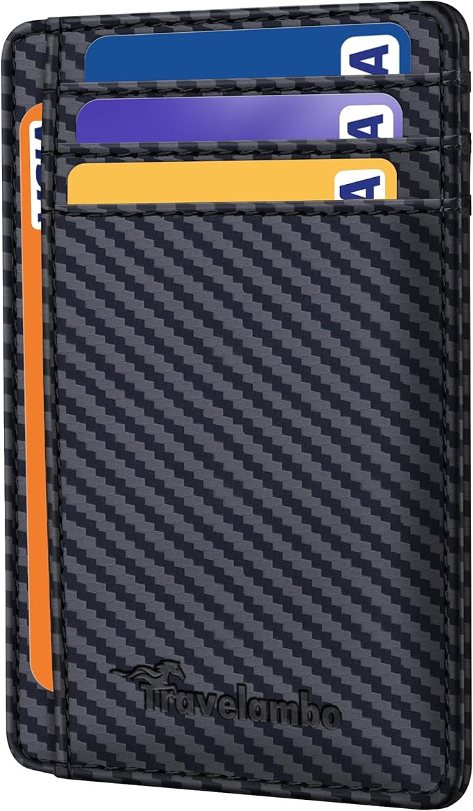 Travelambo Slim Wallet Front Pocket Minimalist Leather RFID Blocking Medium Size (Carbon Fiber Bl... | Amazon (US)