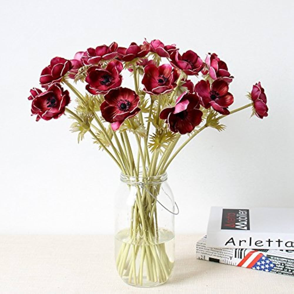 5Pcs Artifical Real Touch PU Anemone Flower Bouquet Room Home Decor (Red) | Amazon (US)