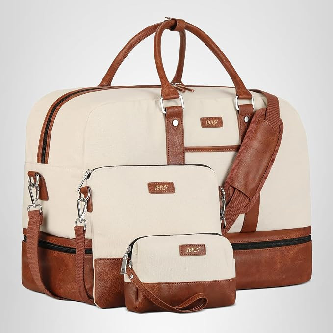 Weekender Bag for Women, Large Overnight Bag Canvas Travel Duffel Bag Carry On Tote with Shoe Com... | Amazon (US)