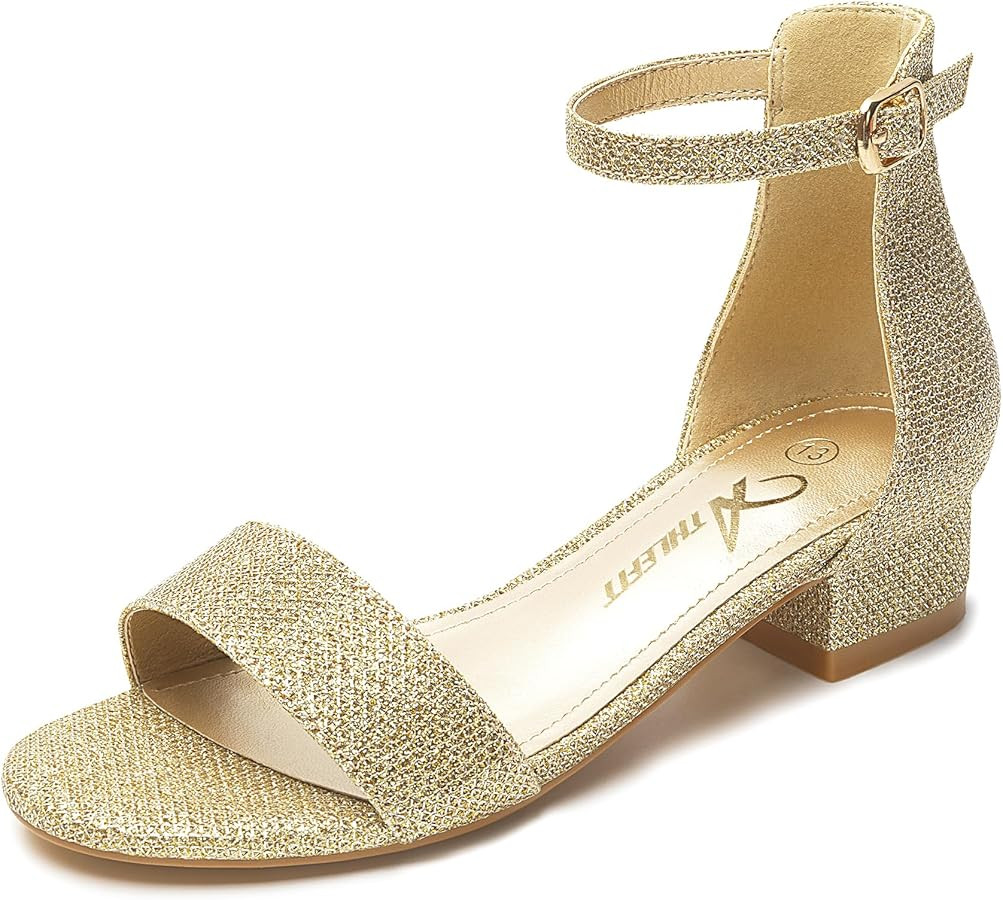 Athlefit Girls Sandals Open Toe Ankle Strap Low Heels Girl Dress Shoes For Toddler Little Big Kid | Amazon (US)