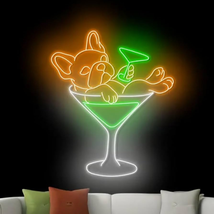 French Bulldog Drinking Martini Neon Sign, Bulldog Martini Led Sign, Dog Neon Light, Cocktail Lig... | Amazon (US)