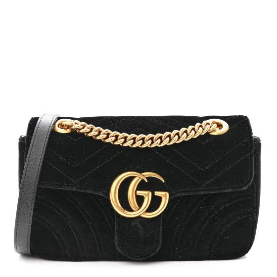 Velvet Matelasse Small GG Marmont Shoulder Bag Black | FASHIONPHILE (US)