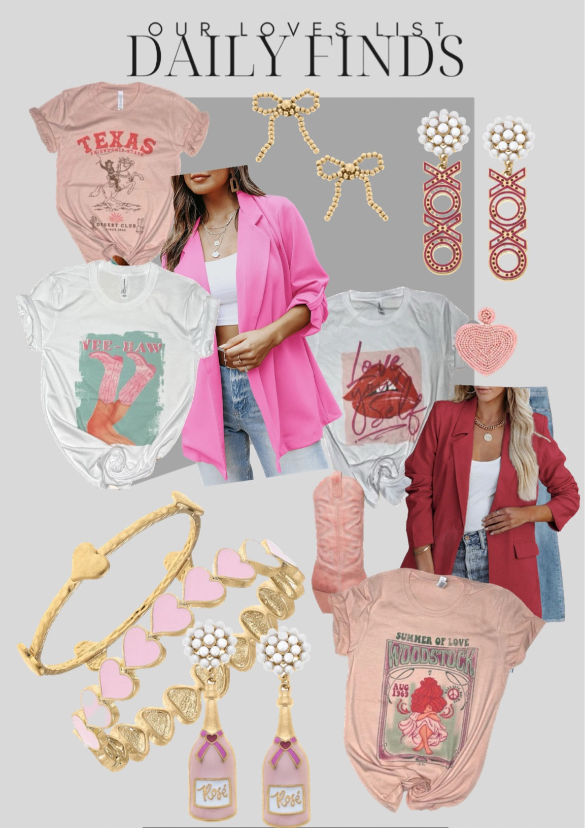 All the Valentine’s outfit ideas! 💗
I wear these two blazer on repeat and the graphic tees are just too cute. Love the heart bracelets and earrings too. 

Wear to work, girls night, or date night. Perfect for the next few weeks. 

#LTKworkwear #LTKstyletip #LTKSeasonal