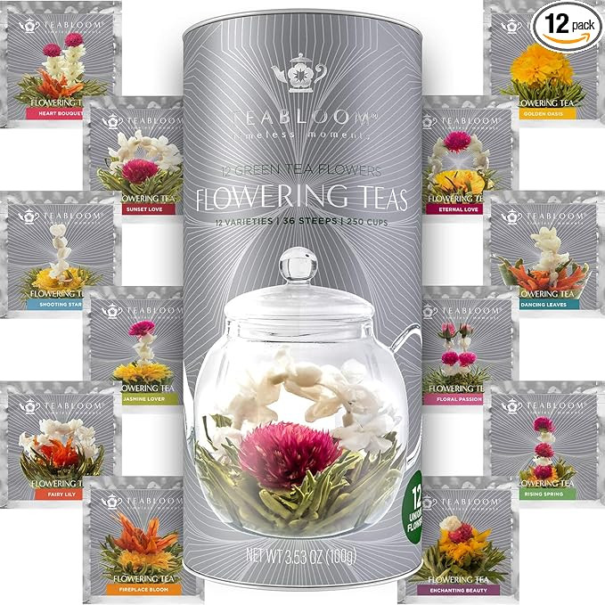 Teabloom Flowering Tea - 12 Unique Varieties of Blooming Tea Flowers - Hand-Tied Green Tea Leaves... | Amazon (US)