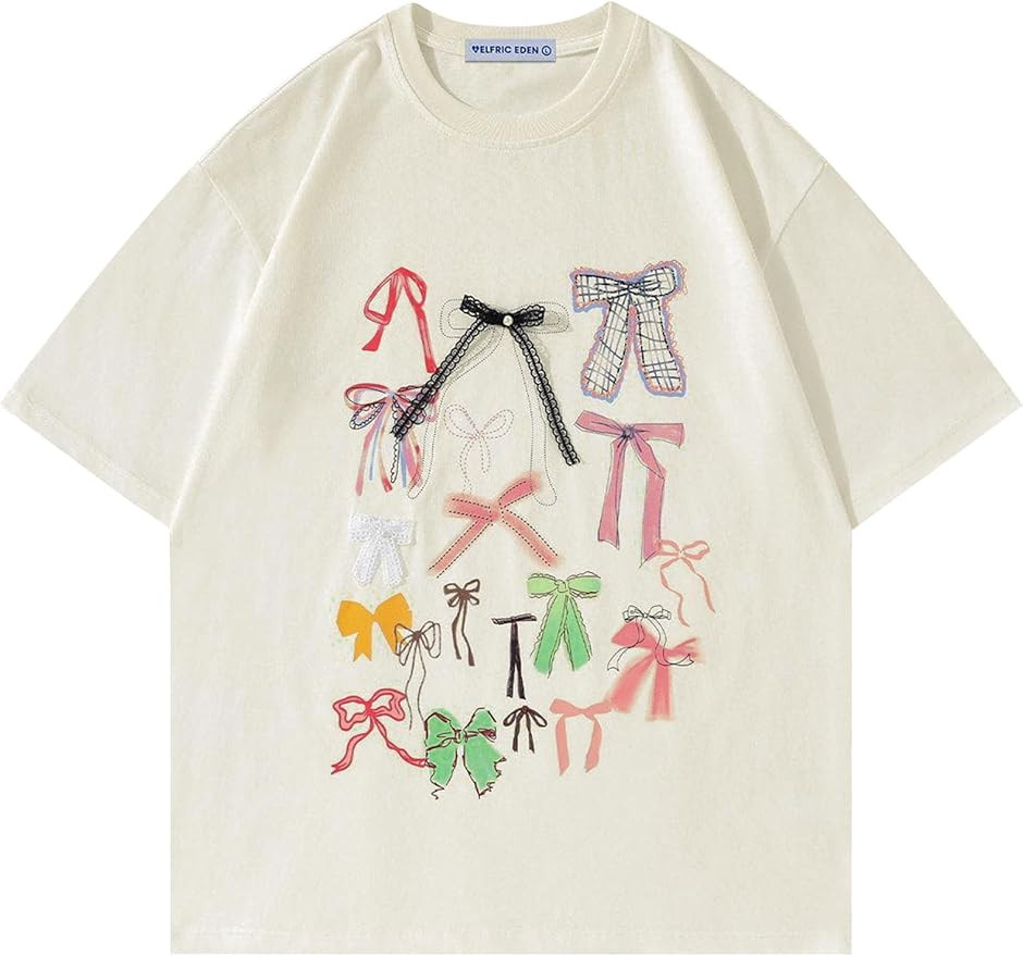 Aelfric Eden Bow Shirt for Women Oversized Graphic Tees Y2K Cute Print Short Sleeve T-Shirt Casua... | Amazon (US)