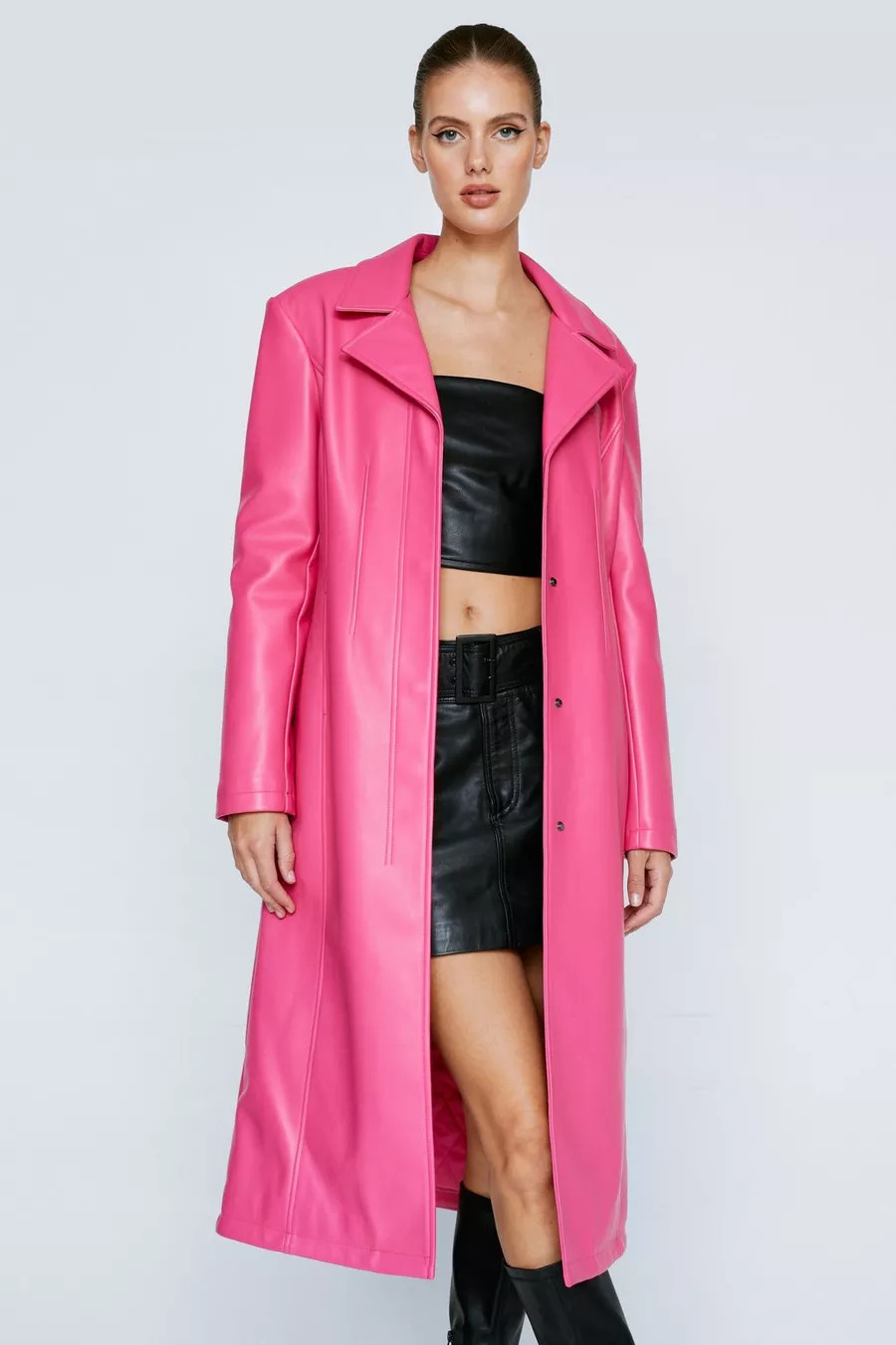 Premium Faux Leather Longline Coat | Boohoo.com (UK & IE)
