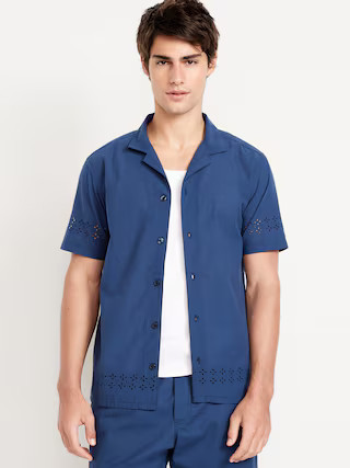 Short-Sleeve Eyelet Camp Shirt | Old Navy (US)