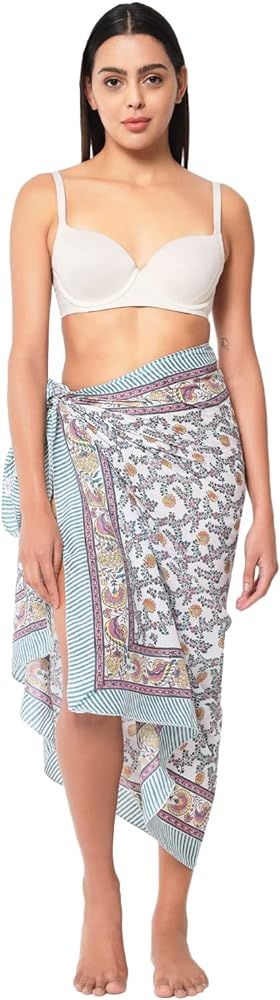 parihan Cotton Block Print long Beach Pareo Sarong Swimsuit Cover Ups Women Wrap at Amazon Women... | Amazon (US)