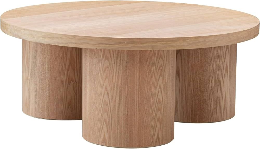 Thabas Collection Modern Living Room Veneer Finished Round Coffee Table, Natural Oak | Amazon (US)