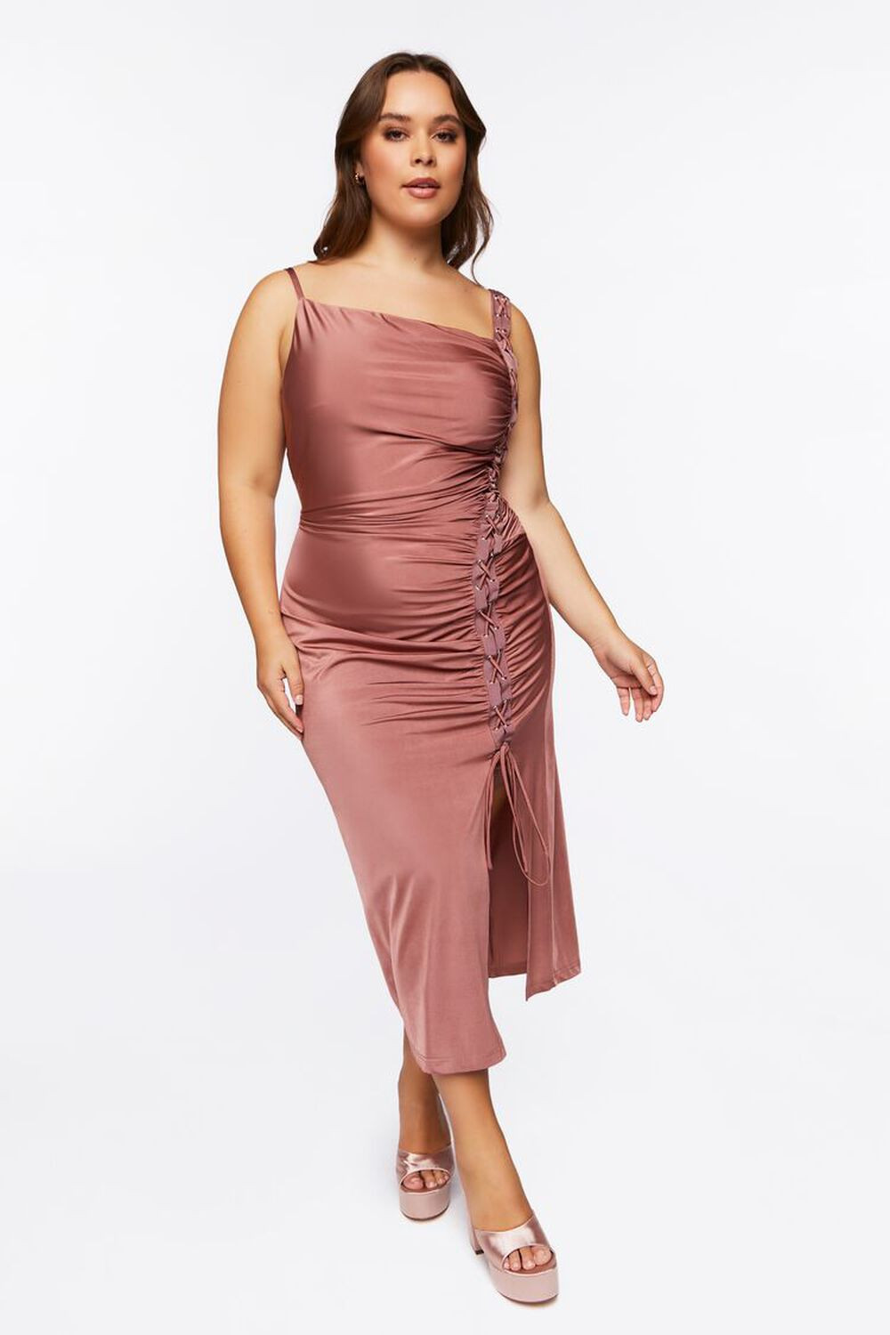 Plus Size Lace-Up Ruched Midi Dress | Forever 21 (US)