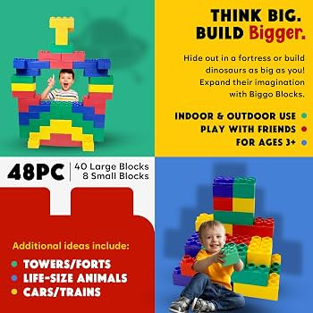 Big Blocks for Kids Ages 4-8 — Indoor & Outdoor Blocks for Kids Games — Large Building Blocks... | Amazon (US)