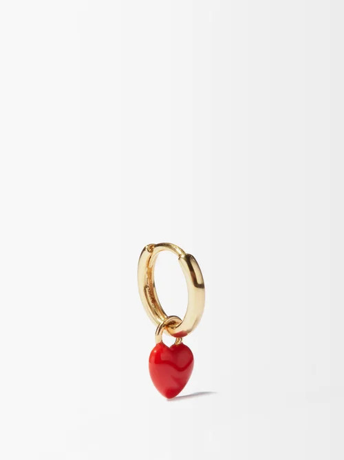 Alison Lou - Heart-charm 14kt Gold Single Hoop Earring - Womens - Red Multi | Matches (US)