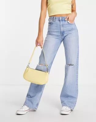 Bershka 90s clean wide leg jean in light blue | ASOS (Global)