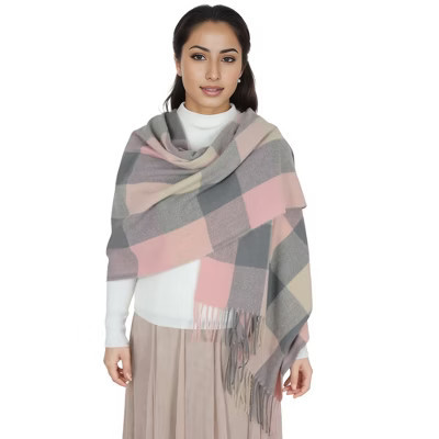 Anna-Kaci Classic Plaid Winter Scarf Soft Cashmere Feel Wrap Shawl Check Tassel Scarves for Women - Pink | Target