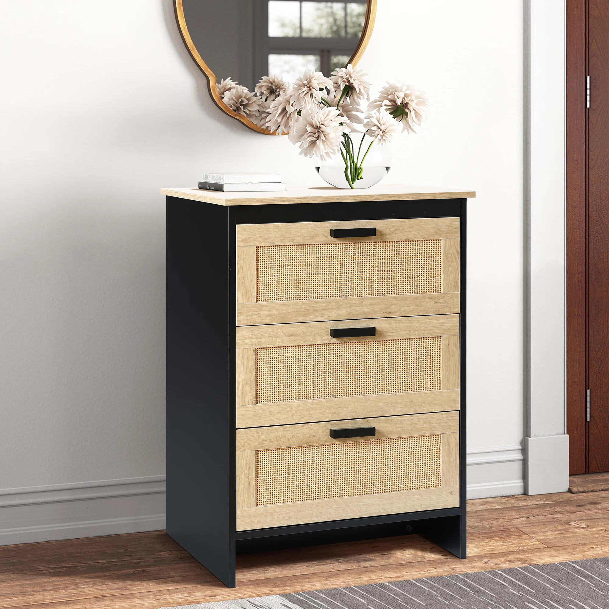 Azhar Wood 3-Drawer Rattan Dresser | Wayfair North America