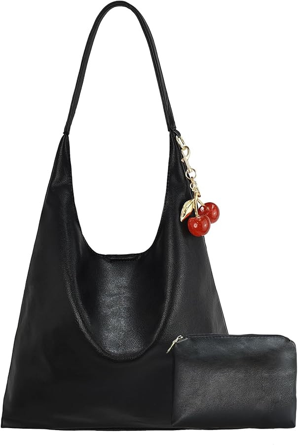 Vegan Hobo Bag Cherry Leather Shoulder Purse Slouchy Designer Crossbody Bag for Women Retro Tote ... | Amazon (US)