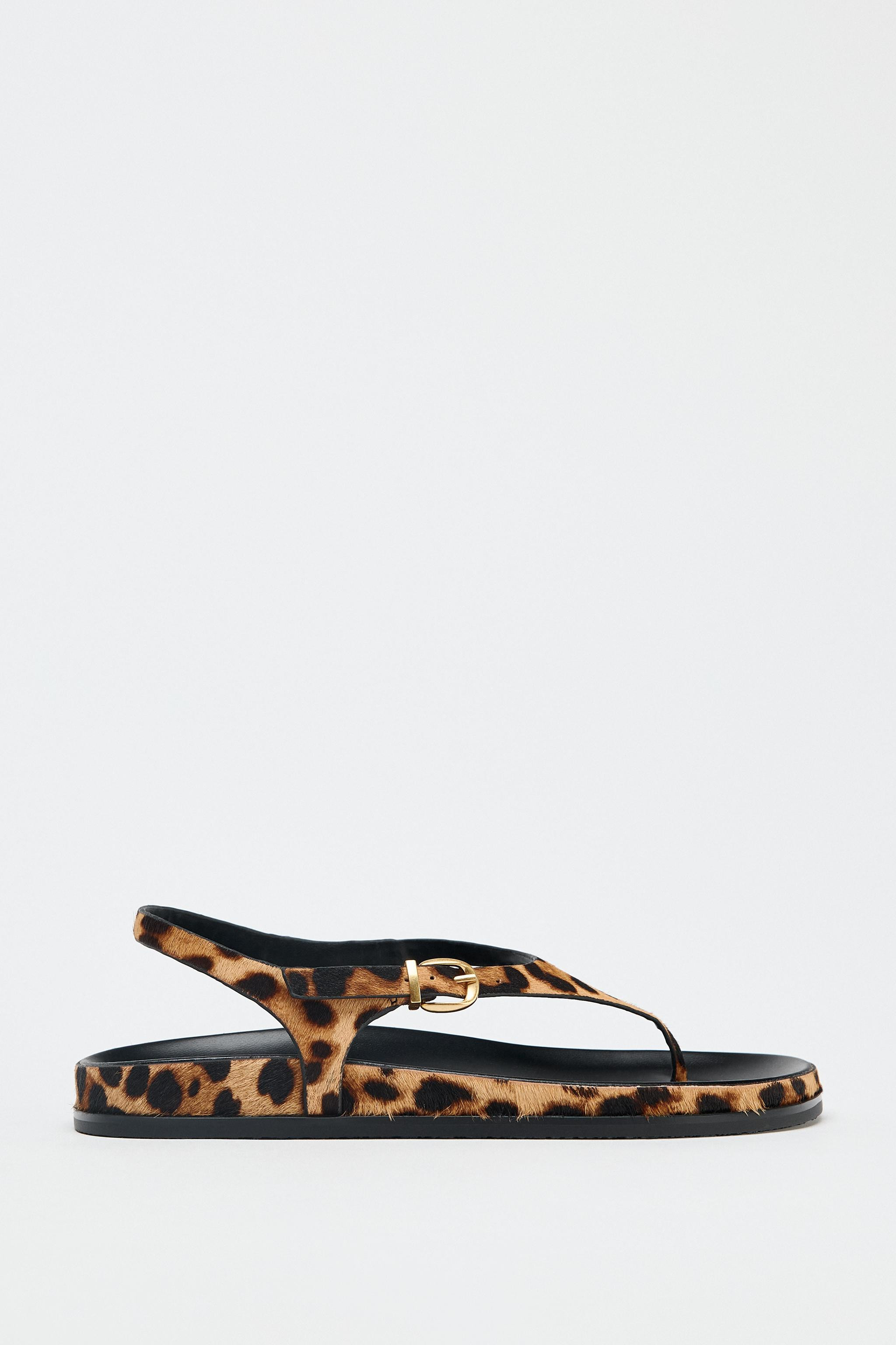 ANIMAL PRINT LEATHER AND SHEEPSKIN SANDALS | Zara UK