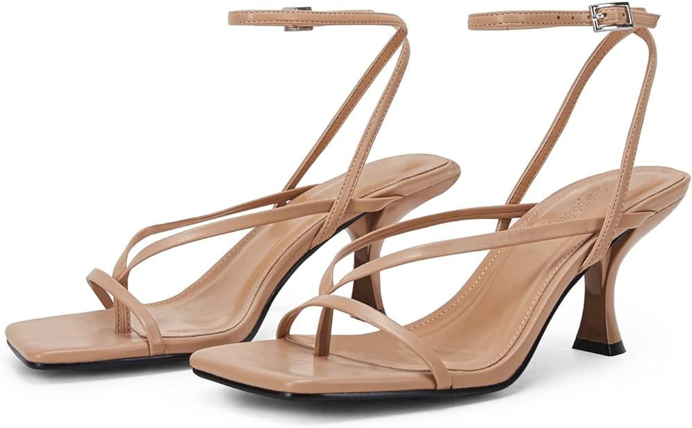 PiePieBuy Womens Kitten Heel Sandals Square Open Toe Ankle Buckle Strap Dress Shoes | Amazon (US)