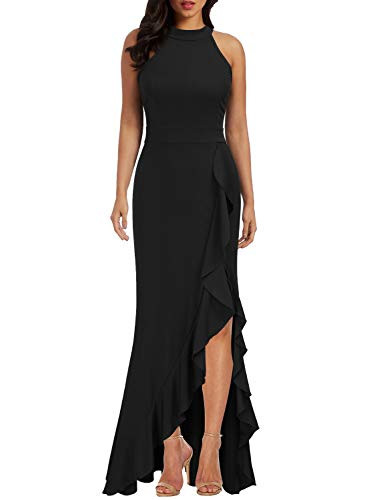 WOOSEA Women's High Neck Split Bodycon Mermaid Evening Cocktail Long Dress Black | Amazon (US)