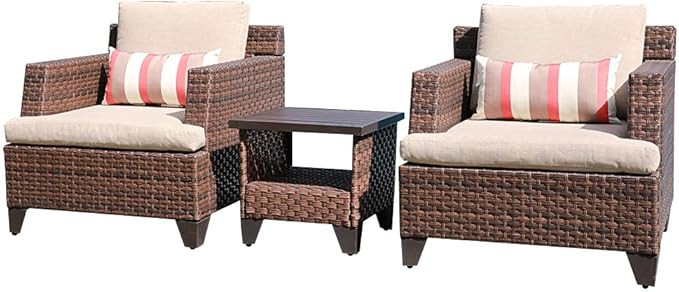 SUNSITT 3-Piece Patio Conversation Set, Wicker Outdoor Furniture Lounge Chairs and Side Table w/A... | Amazon (US)