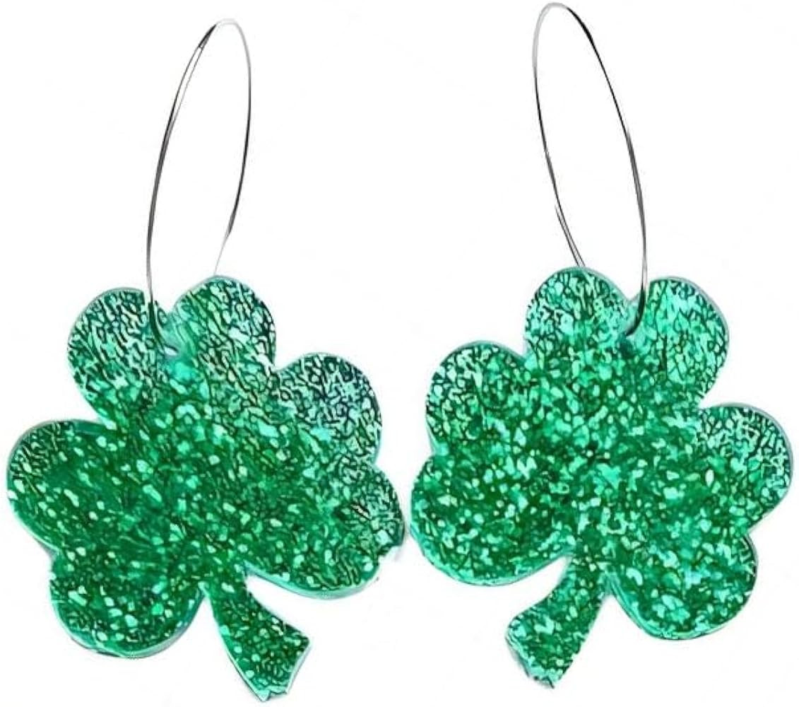 St. Patrick's Day Earrings Cute Acrylic Sequin Leopard Print Green Clover Lucky Earrings Lucky Gr... | Amazon (US)