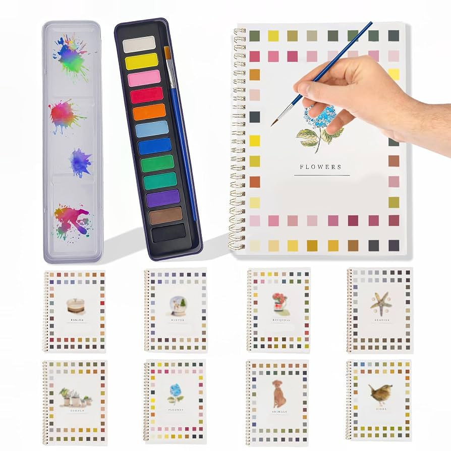 Watercolor Workbooks, Beginner-Friendly, 12 Colors Watercolor Paint Set with Paint Brush, 16 Spir... | Amazon (US)