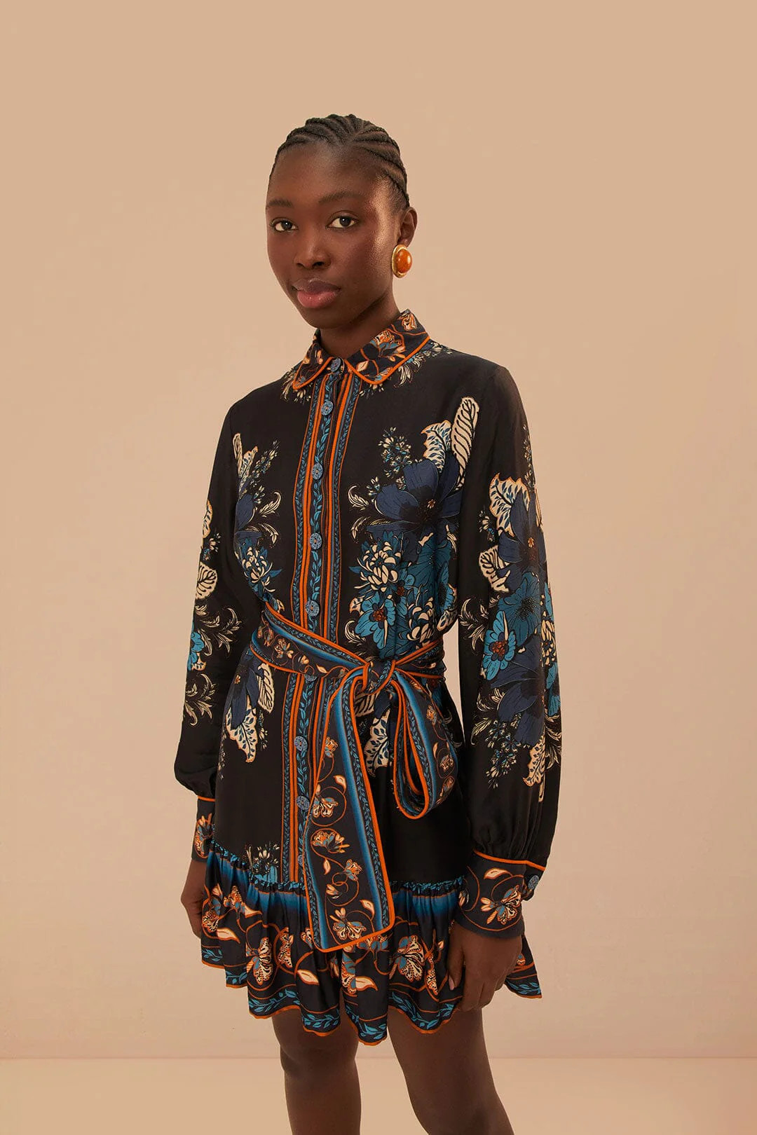 Black Blossom Tapestry LENZING™ ECOVERO™ Viscose Mini Dress | FarmRio (US)