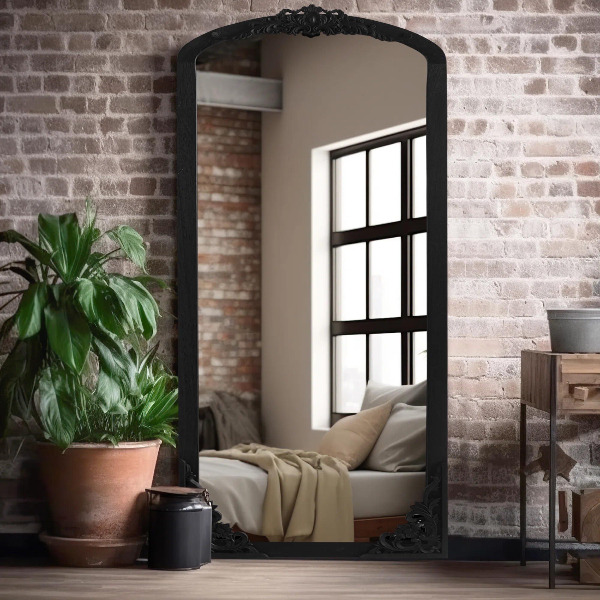 Anjulie Arch Solid Wood Mirror Ornate Mirror Wall Mirror Retro Mirror with Carved Frame | Wayfair North America