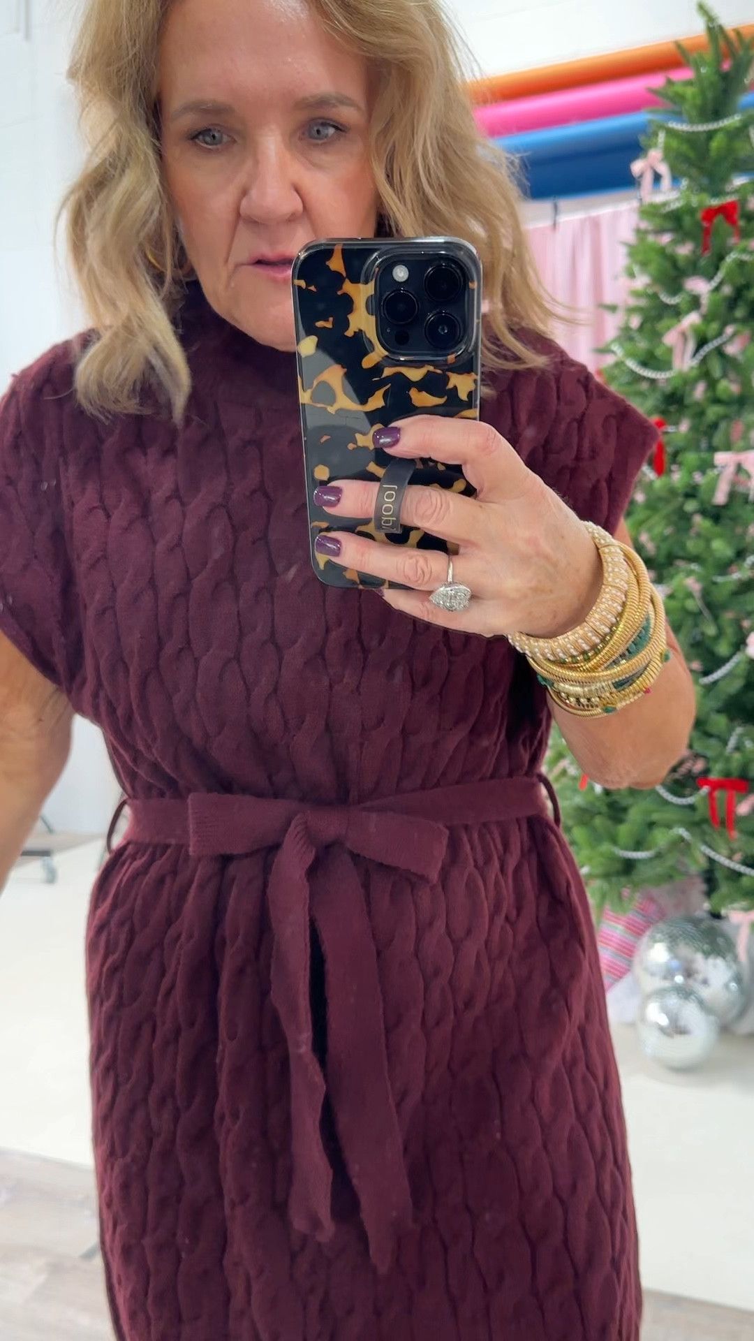 LOVE this cable knit sweater dress. It’s super soft, I would say it runs true to size. I sized up to a large, I didn’t want it fitted.

I’m going to style it with a long sleeve, Tea or turtleneck underneath. I think this bow turtleneck would be really cute with it. 

These heels by Dolce Vita were very comfortable. This suede is very soft. I love them. 

15% off your shop Avara order with code NANETTE15 
20% off my bracelet stack with code NANETTE20
Work outfit, Thanksgiving outfit sweater dress cold weather, dress burgundy

#LTKOver40 #LTKHoliday #LTKMidsize