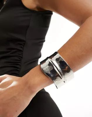 ASOS DESIGN cuff bracelet with liquid molten design in silver tone | ASOS (Global)