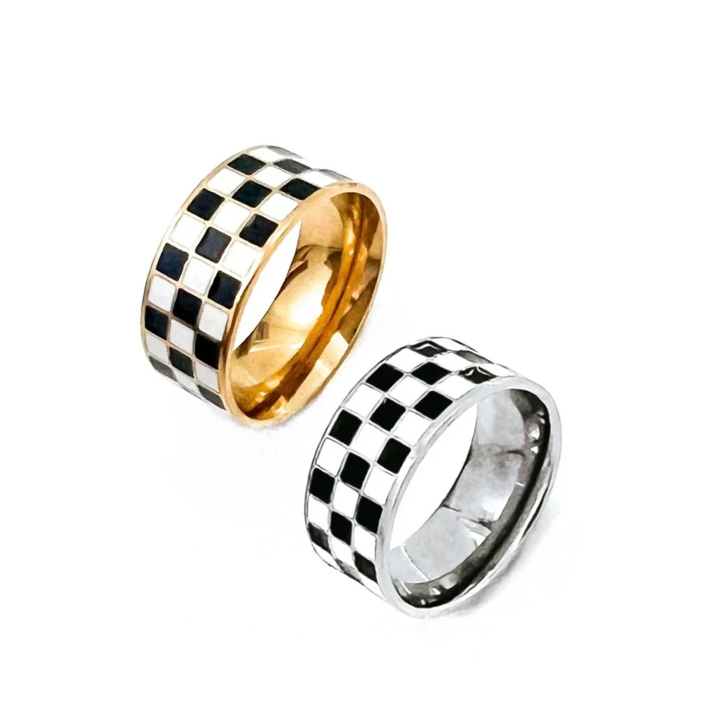 Rellery Checkerboard Silver and Black Ring - Beljoy Jewelry | BÉLJOY