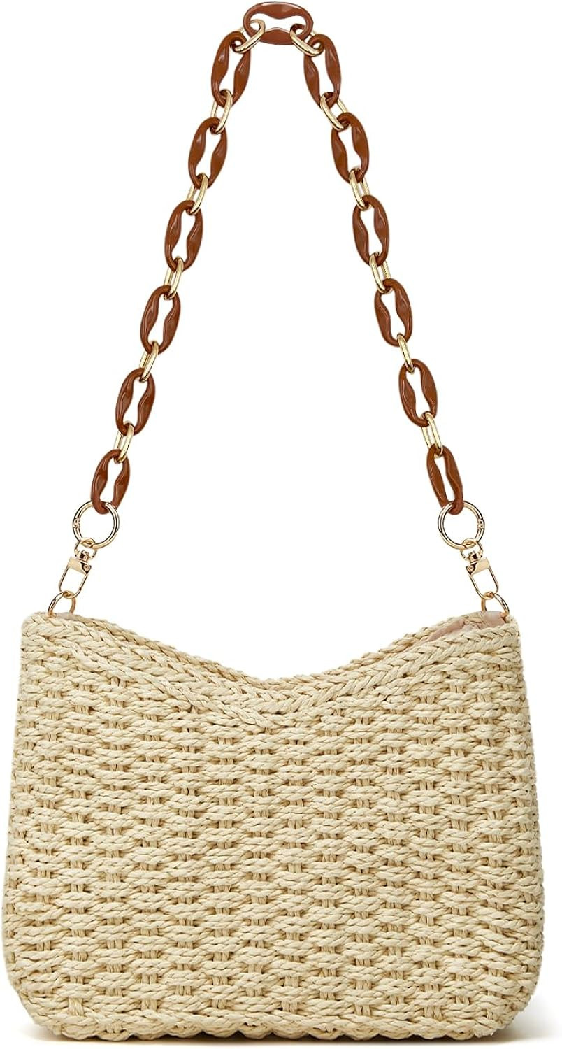 JYG Straw Woven Shoulder Bag for Women Summer Beach Travel Crossbody Handbag Classics Satchel Pur... | Amazon (US)