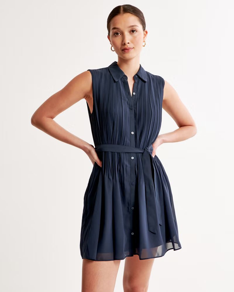 Pleated Mini Shirt Dress | Abercrombie & Fitch (US)